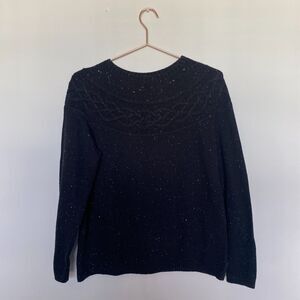Talbots Womens Sweater Medium Petite Black Speckled Fall Capsule Minimalist